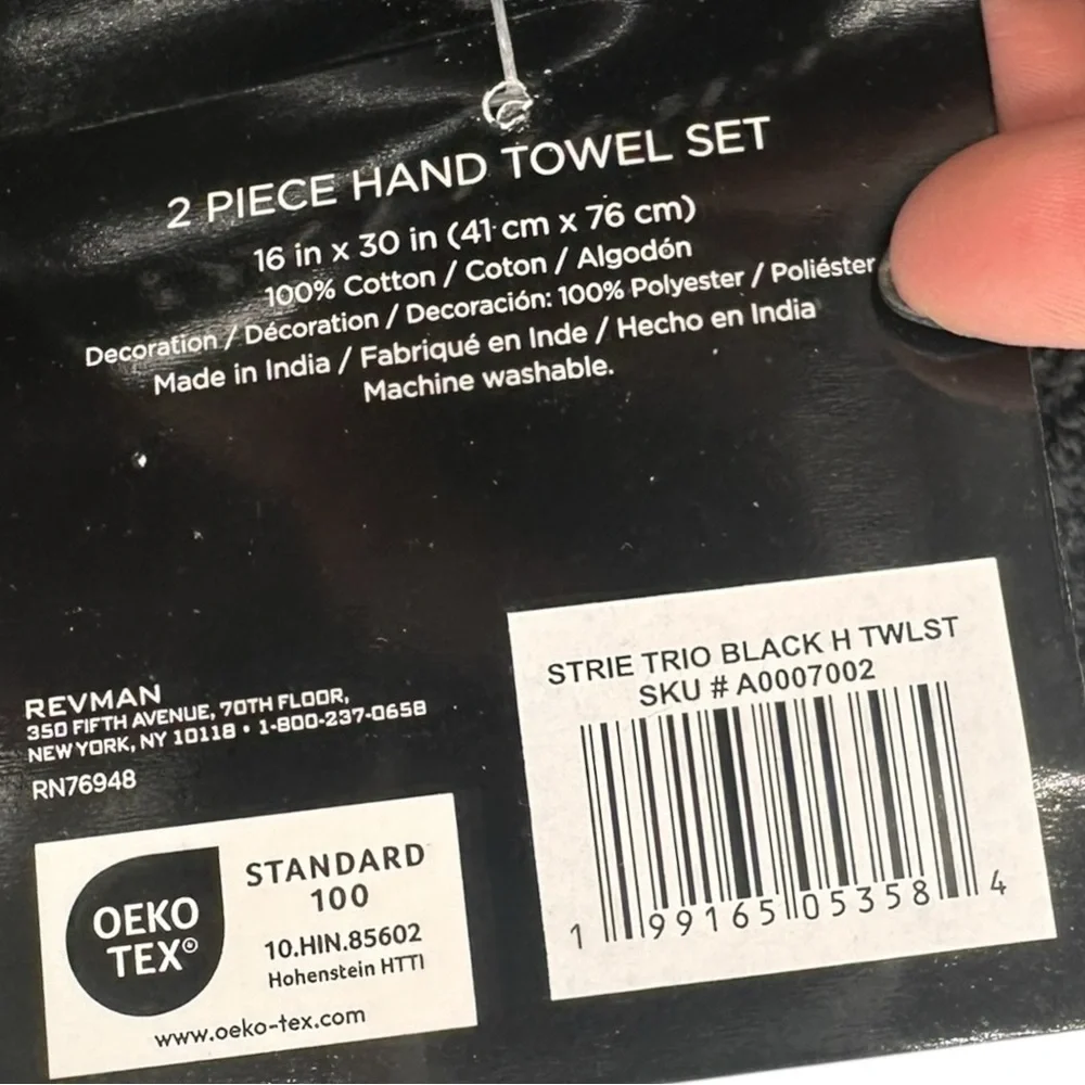 Vera Wang 4pc Hand Towel & Fingertip Towel Set in Black with White Stripes